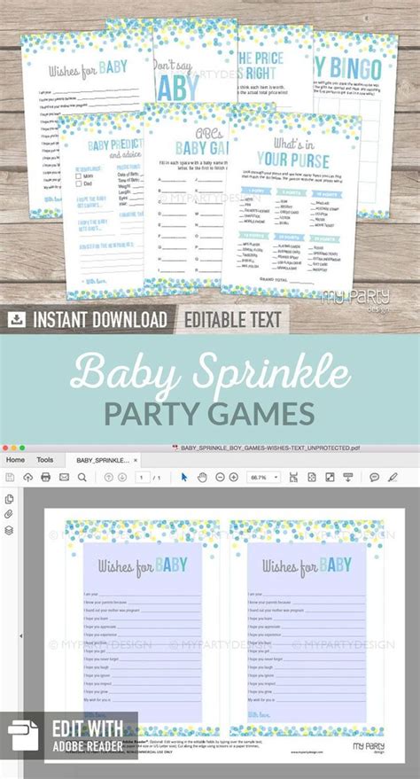 Blue Baby Sprinkle Games Printable Pdf My Party Design Baby