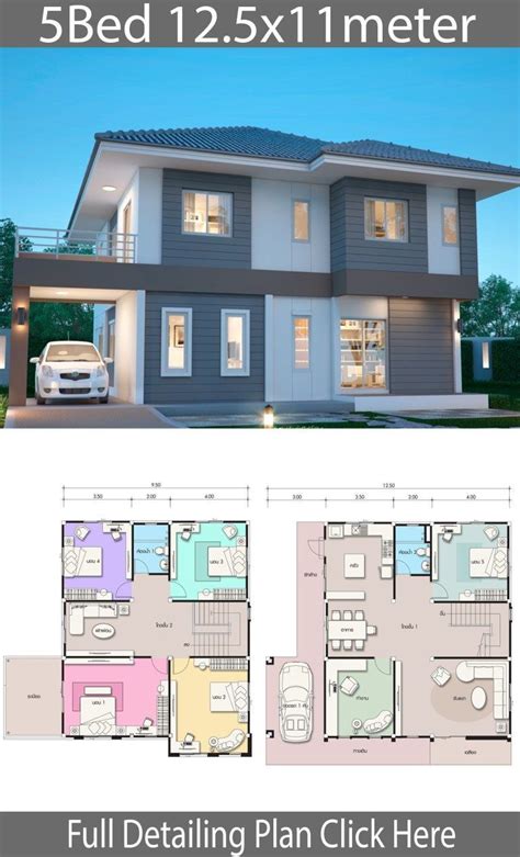 House Design Plan 11x11m With 5 Bedrooms Home Ideas E07 Model House