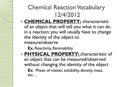 Ppt Chemical Reaction Vocabulary 1242012 Powerpoint Presentation