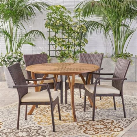 Baldry Outdoor 5 Piece Acacia Wood And Wicker Dining Set Brown 1 Unit