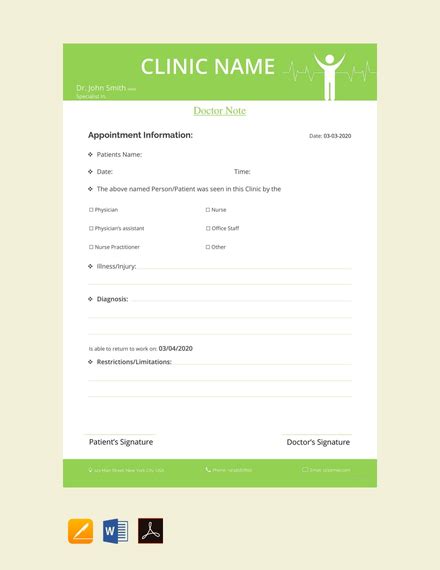 doctor excuse note template  word