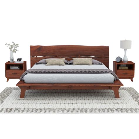 Levi Real Acacia Solid Wood Platform Bed With Live Edge Headboard