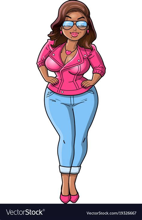 Sexy Black Curvy Bbw Woman Cartoon Pink Leather Vector Image