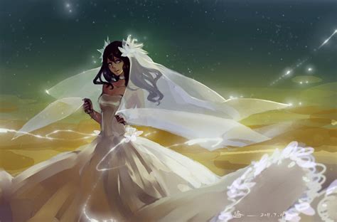 A man, a woman, a room, a bed. blue eyes brown wedding dress skyscapes anime girls black hair 2000x1317 wallpaper High Quality ...