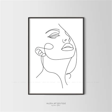 Face Line Artwoman One Line Artfemale Drawingabstract Face Print