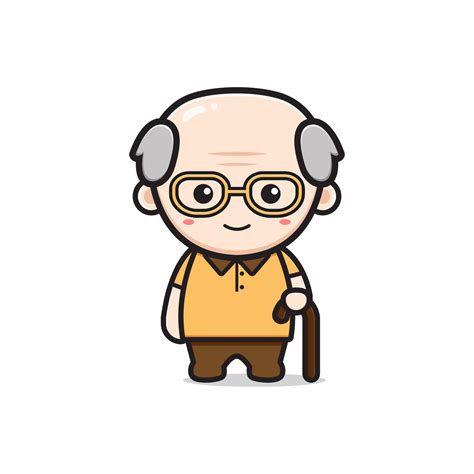 Cute Grandfather Character Cartoon Icon Illustration 3256981 Vector Art