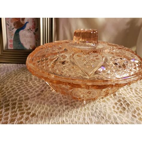 Polonia crystal large candy dish with cover this is a beautiful 24% lead crystal lidded dish made in poland. Mid-Century Pink Depression Glass - Footed & Marked Kig ...