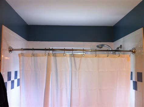 I'm using a standard shower curtain / liner pair, from a popular local discount store, with rings hanging from the curtain rod. Installing A Curved Shower Curtain Rod — Dave Gates