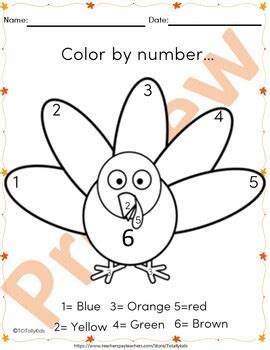 Color By Number (Fall) by TOTallykids Resources | TpT