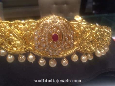 220 Grams Gold Vadanam With Pearls South India Jewels