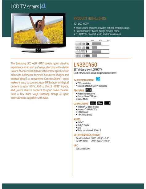 Samsung Ln32c450e1gxza Brochure Pdf Download Manualslib