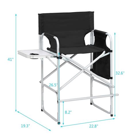 Winado Black Steel Folding Directors Chair With Footrest And Storage