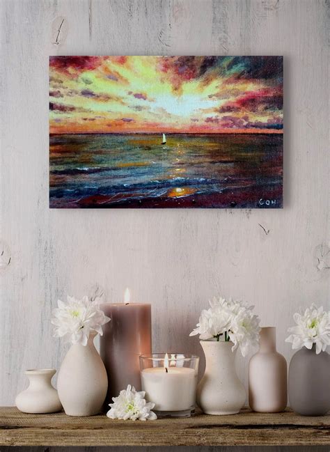 Sailboat Painting Seascape Original Art Sunset Ocean Canvas Etsy