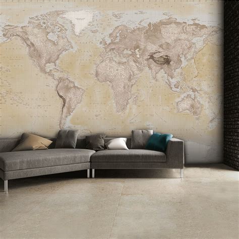 Neutral World Map Feature Wall Wallpaper Mural 315cm X 232cm