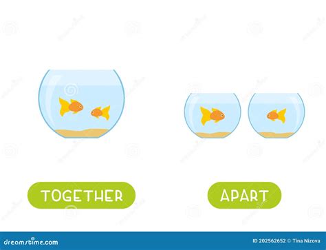 Together And Apart Antonyms Word Card Vector Template Flashcard Stock