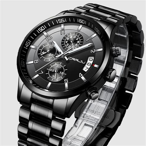 crrju new brand men chronograph luxury waterproof watches fashion black business stainless steel