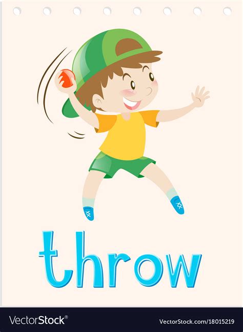 Flashcard With Boy Throwing Ball Royalty Free Vector Image