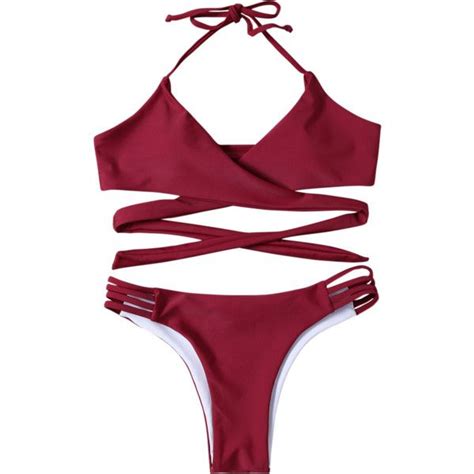 Strappy Halter Wrap Bikini Set €12 Liked On Polyvore Featuring