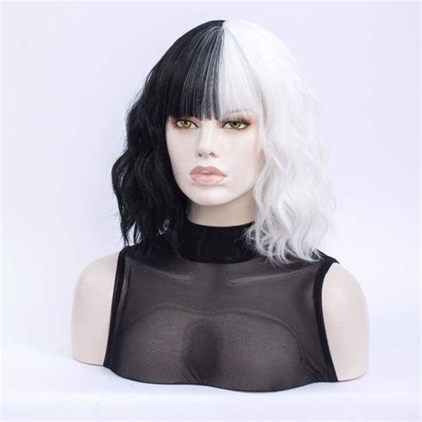 cruella deville wig black and white wig human hair wigs for cruella deville costume synthetic