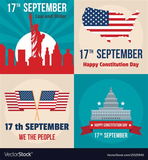 Constitution Day Usa Banner Set Flat Style Vector Image