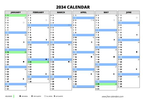 2034 Calendar ≡ Free