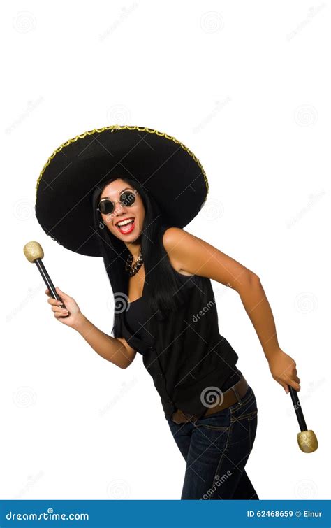 Young Attractive Woman Wearing Sombrero On White Stock Image Image Of
