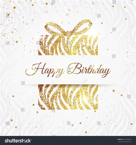Happy Birthday Elegant Card With Golden Gift And Bow ...