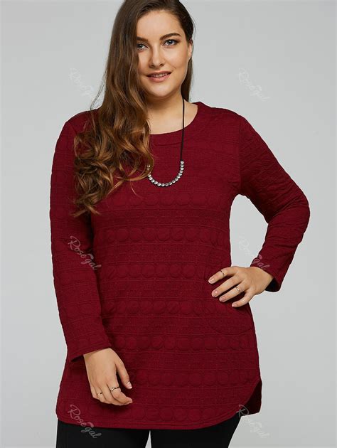 Red 4xl Long Sleeve Plus Size Tunic Top
