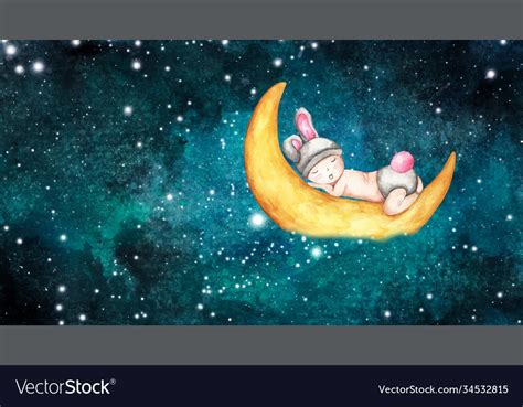 Cute Little Baby Sleeping On Moon Royalty Free Vector Image