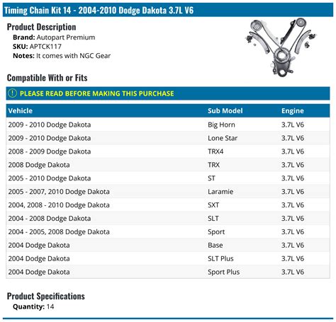 2004-2010 Dodge Dakota Timing Chain - Autopart Premium APTCK117