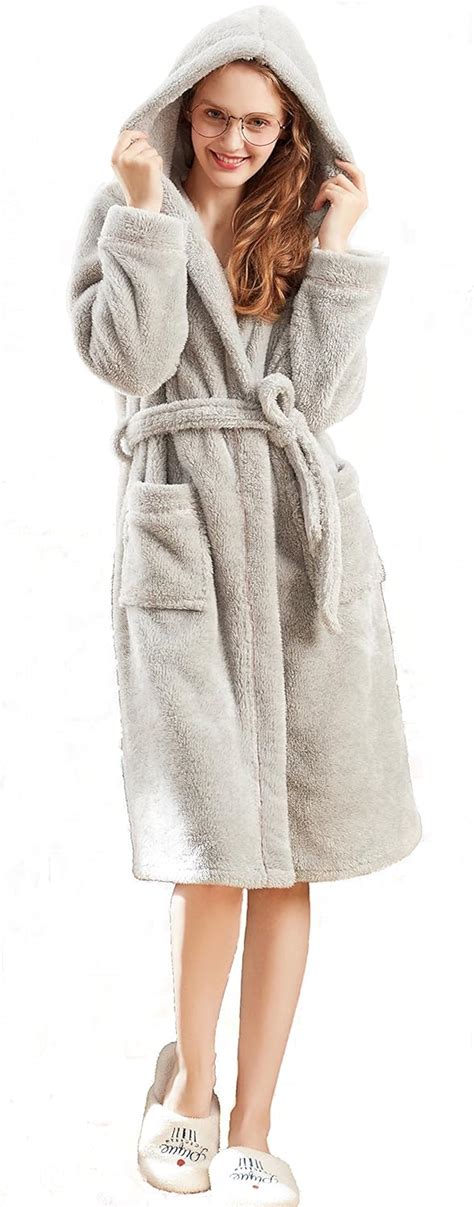 Women Fleece Robe Long Plush Super Soft And Warm Bathrobe Cozy Fluffy