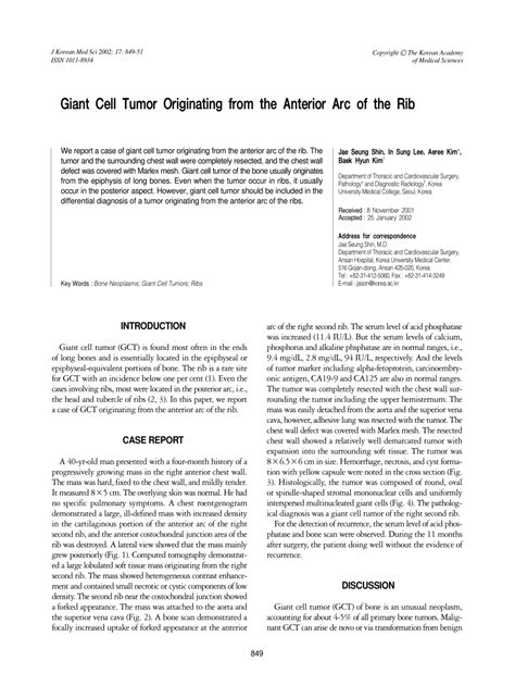 Pdf Giant Cell Tumor Originating From The Anterior Arc Of The Rib