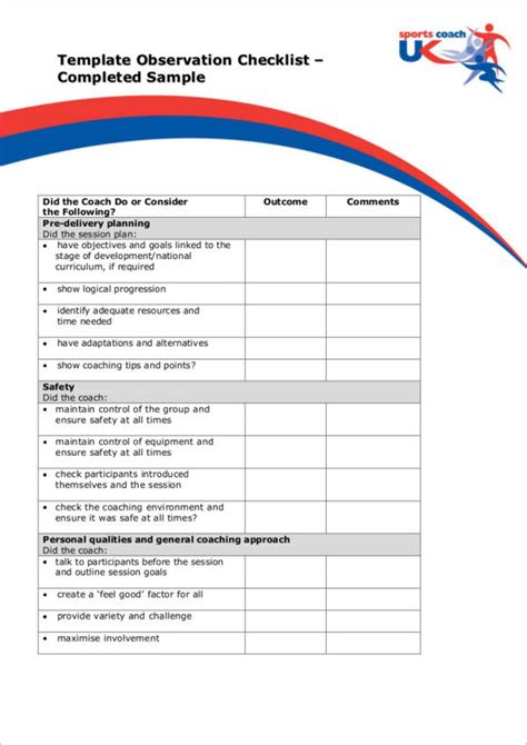 FREE 12  Observation Checklist Samples in PDF | MS Word | Pages | Google Docs