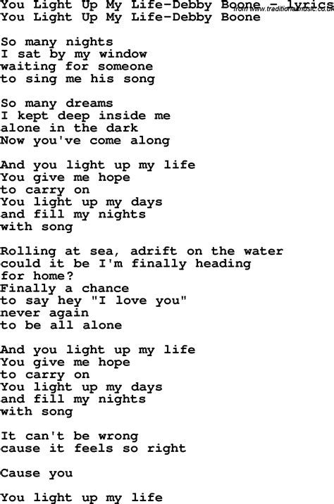 love song lyrics for you light up my life debby boone