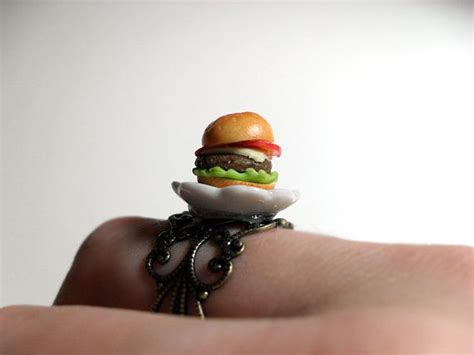 Hamburger Ring Food Jewelry Polymer Clay Miniature Doll Food On An
