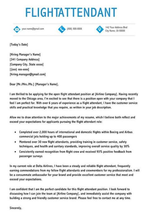 Sample Flight Attendant Cover Letter Writing Guide And Tips