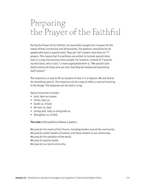 Preparing The Prayer Of The Faithful Saint Marys Press