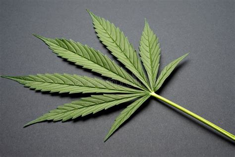 Fresh Green Leaf Of Full Grown Hemp Cannabis On Black Background