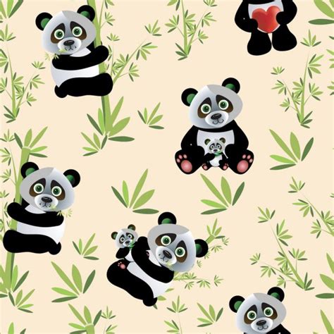 Cute Cartoon Panda Seamless Pattern Flat Vector Illustration Isolated