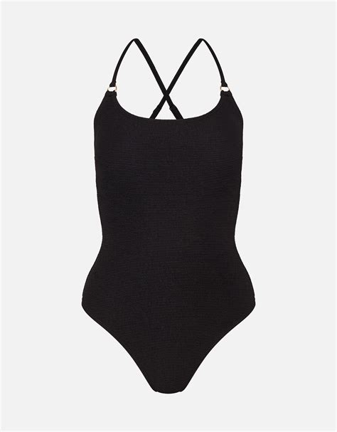 Crinkle Cross Strap Swimsuit Black Swimsuits Accessorize Global