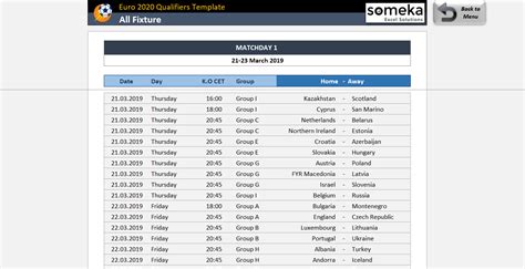 The event, the delayed 60th anniversary of the european championship, kicks off in rome in italy on june 11. EURO 2020 Qualifiers Template | Fixtures, Playoffs in Excel