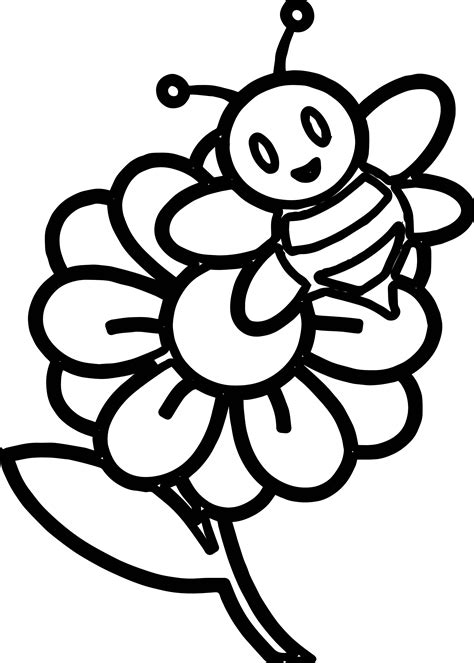 Flower Bee Drawing Clipart Coloring Panda Getdrawings Sketch Coloring Page