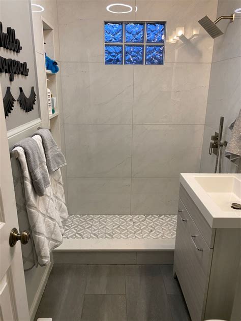 Tub To Walk In Shower Remodel With Large Format Tile Small Tile Shower