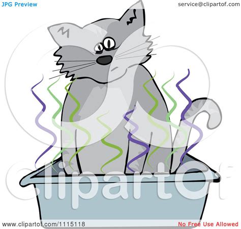 Clipart Cat Using A Stinky Kitty Litter Box Royalty Free Vector