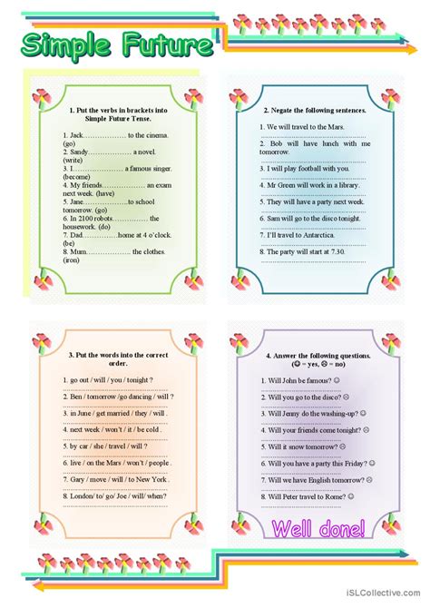 Simple Future Tense With Key Gener English Esl Worksheets Pdf And Doc