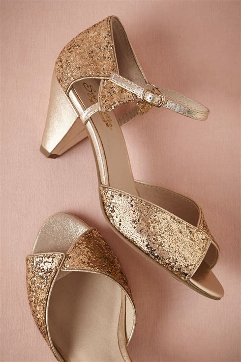 Glittering Gold Heels Wedding Shoes Low Heel Wedding Shoes Gold Heels Gold Wedding Shoes