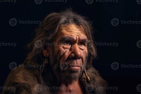 Portrait Of Prehistoric Man On Dark Background Generative Ai 23143203