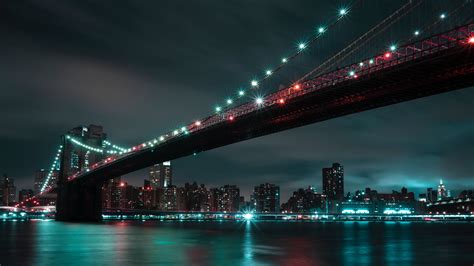 Bridge Brooklyn Bridge Light Manhattan New York Night Wallpaper