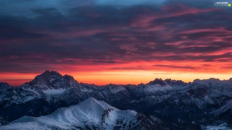 Snowy Mountains Sky Clouds Peaks Great Sunsets For Phone