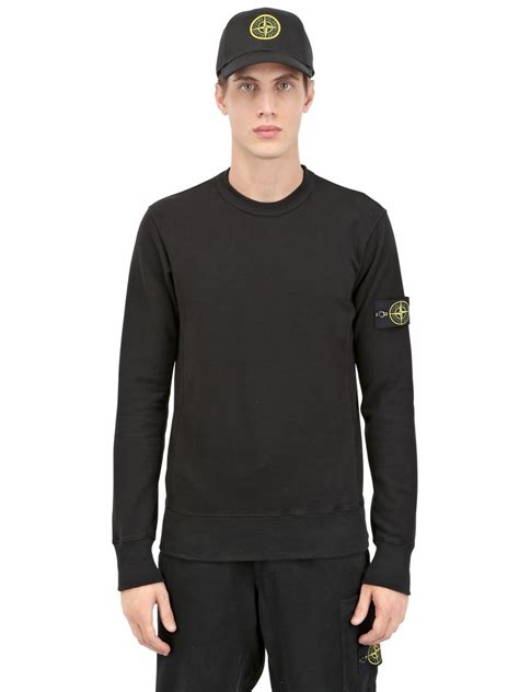 Stone Island Crew Neck Cotton Sweatshirt In Black For Men Lyst